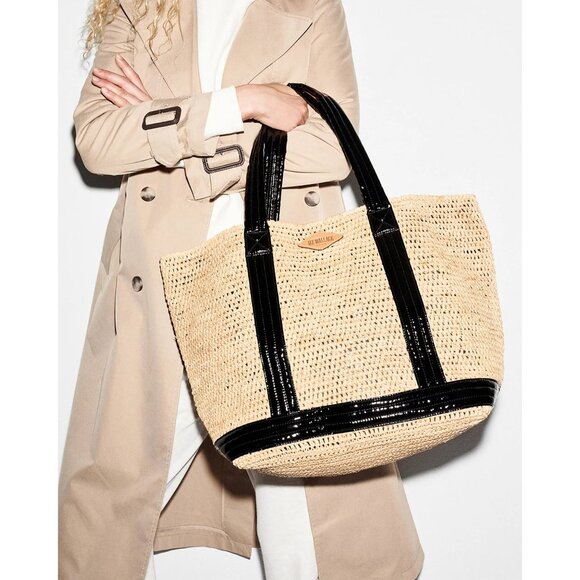 MZ Wallace Raffia Tote in Raffia/Black Lacquer - Picture 2 of 9
